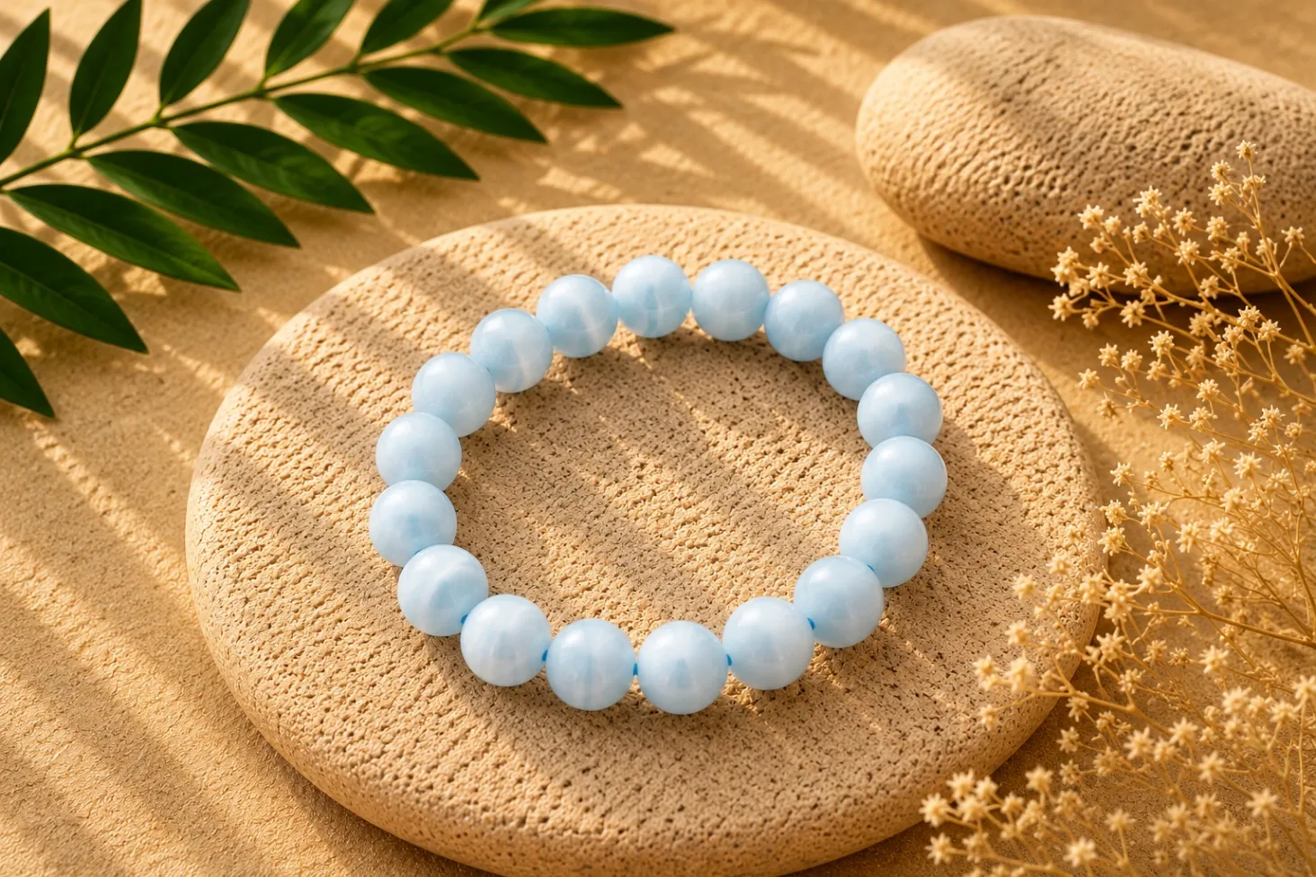 [2] Aigue marine - Bracelet boule 8 mm