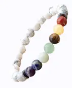 7 Chakras + Howlite blanche - Bracelet boule 8 mm