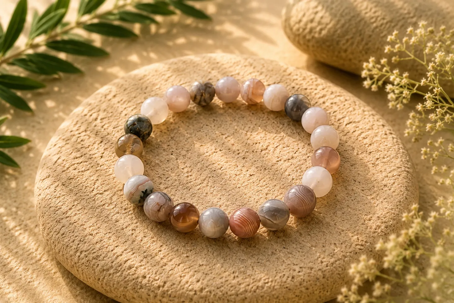 [67] Agate Botswana - Bracelet boule 8 mm