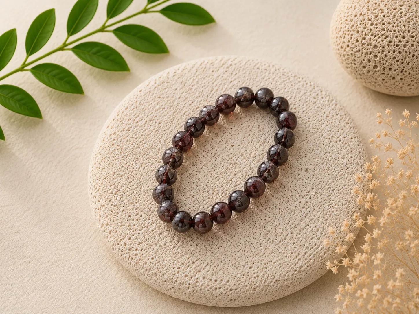 [229] Grenat rouge - Bracelet boule 8 mm