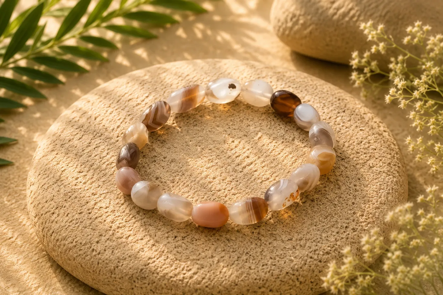 [69] Agate Botswana - Bracelet pierre roulée