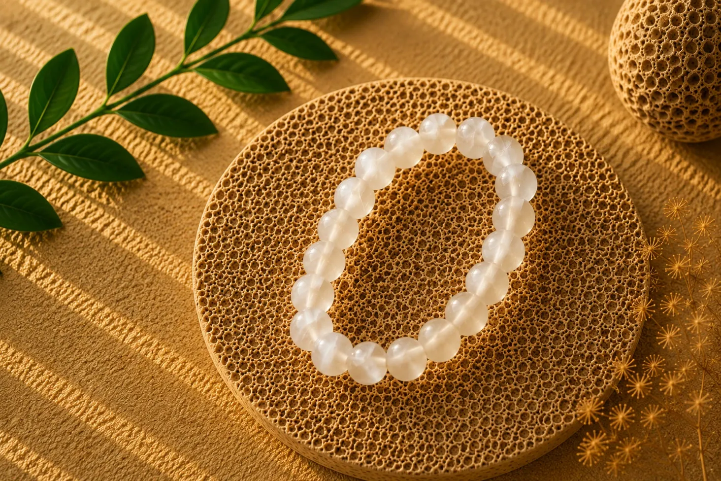 Pierre de lune beige - Bracelet boule 8 mm