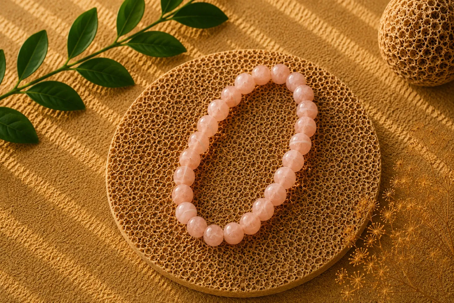Pierre de lune rose - Bracelet boule 6 mm