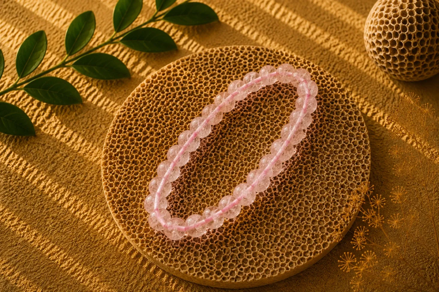 [477] Quartz rose - Bracelet boule 6 mm