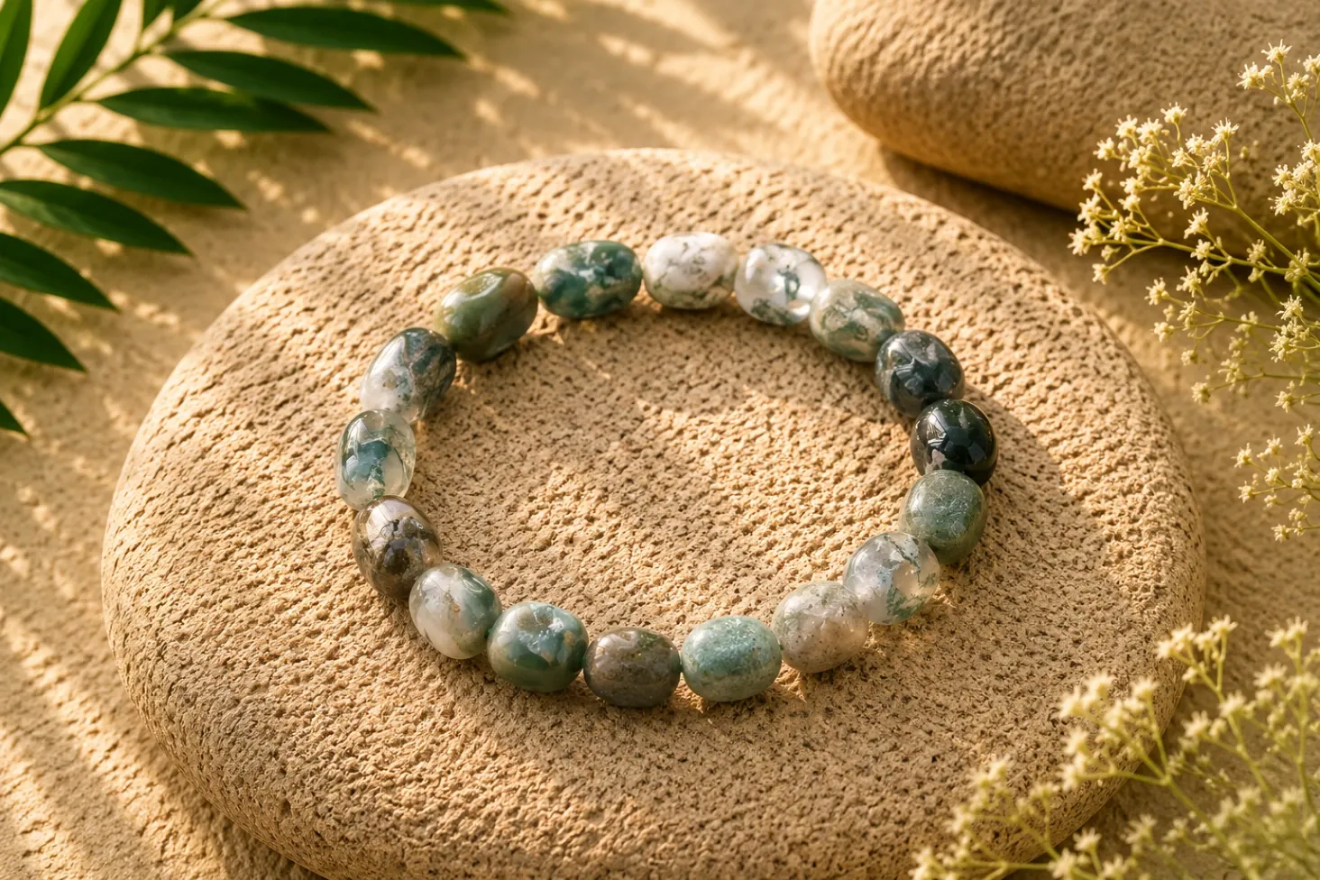 Agate mousse - Bracelet pierres roulées