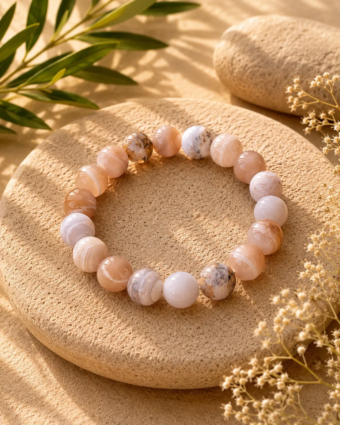 Agate plume - Bracelet boule 8 mm